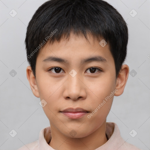Neutral asian child male with short  brown hair and brown eyes