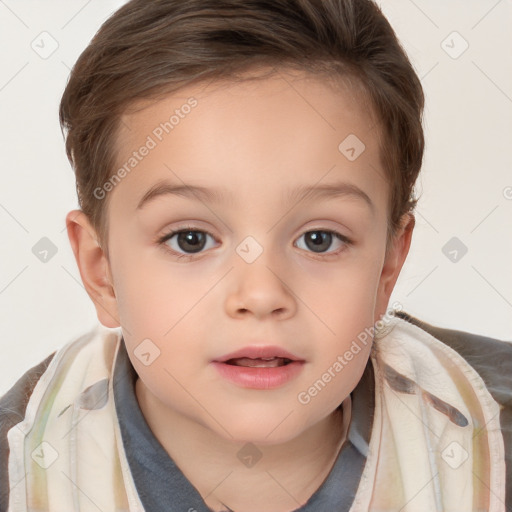 Neutral white child female with short  brown hair and brown eyes