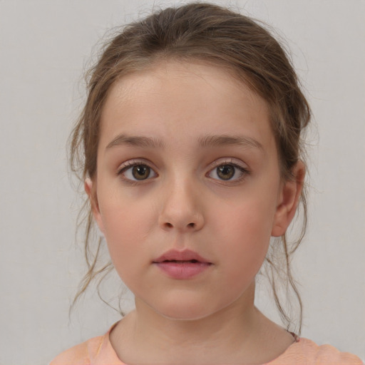 Neutral white child female with medium  brown hair and brown eyes