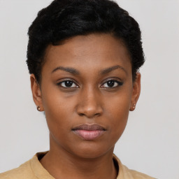 Neutral black young-adult female with short  brown hair and brown eyes