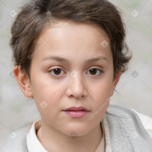 Neutral white child female with short  brown hair and brown eyes