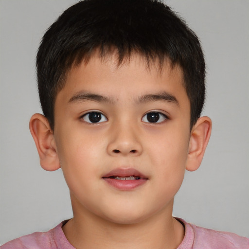 Neutral asian child male with short  brown hair and brown eyes