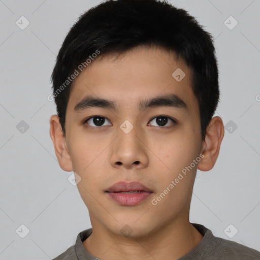 Neutral asian young-adult male with short  black hair and brown eyes