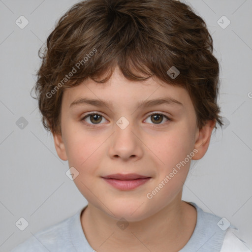 Joyful white child male with short  brown hair and brown eyes