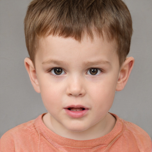 Neutral white child male with short  brown hair and brown eyes