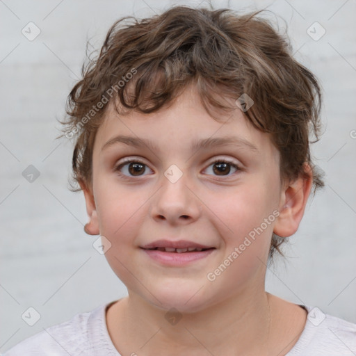 Joyful white child male with short  brown hair and brown eyes