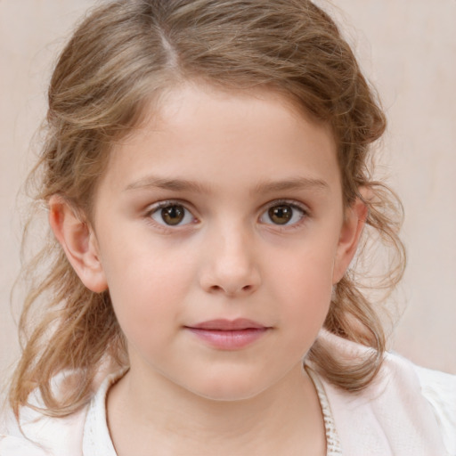 Neutral white child female with medium  brown hair and brown eyes