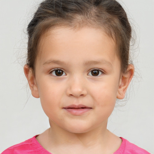 Neutral white child female with short  brown hair and brown eyes