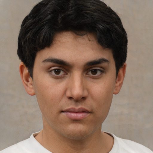 Neutral asian young-adult male with short  black hair and brown eyes