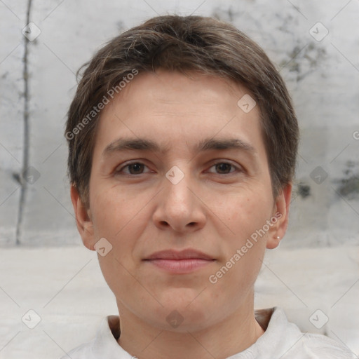 Neutral white adult male with short  brown hair and brown eyes