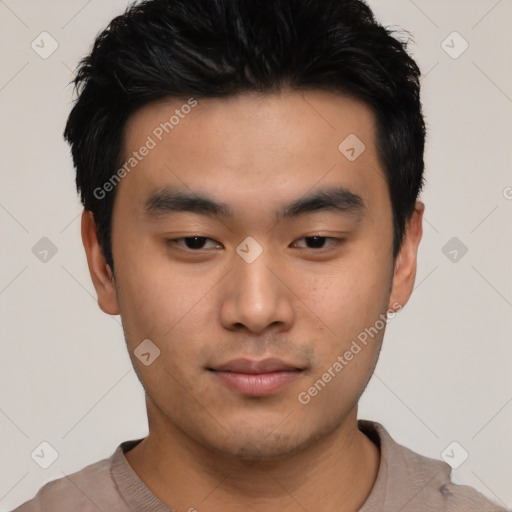 Neutral asian young-adult male with short  black hair and brown eyes