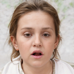 Neutral white child female with medium  brown hair and grey eyes