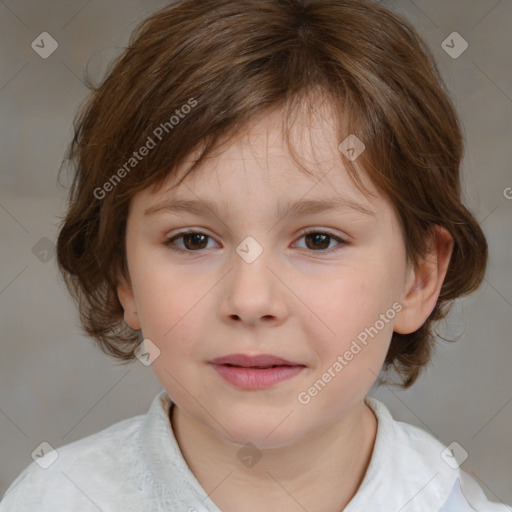 Neutral white child female with medium  brown hair and brown eyes