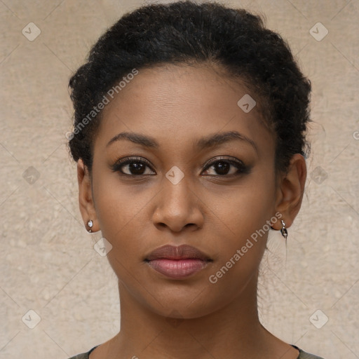 Neutral black young-adult female with short  brown hair and brown eyes