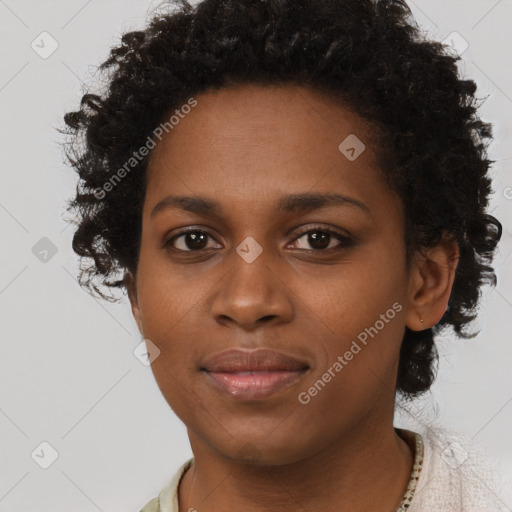 Neutral black young-adult female with short  brown hair and brown eyes