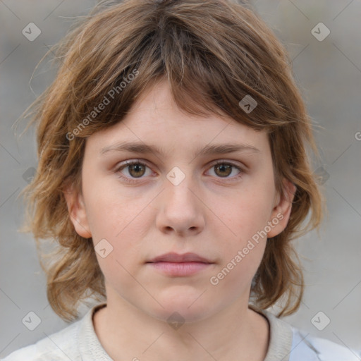 Neutral white child female with medium  brown hair and brown eyes