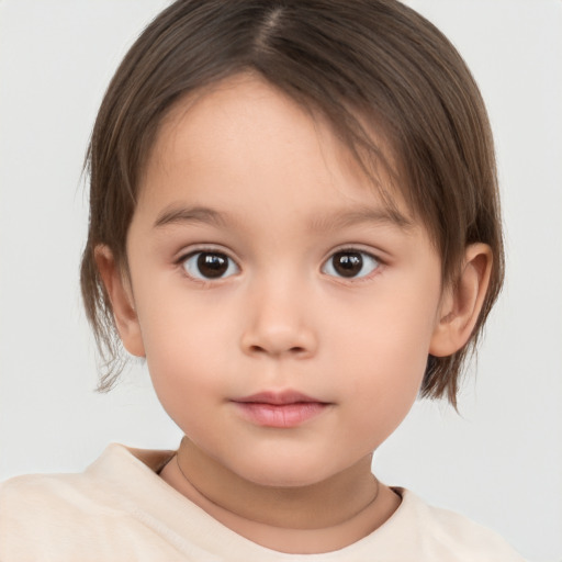 Neutral white child female with short  brown hair and brown eyes