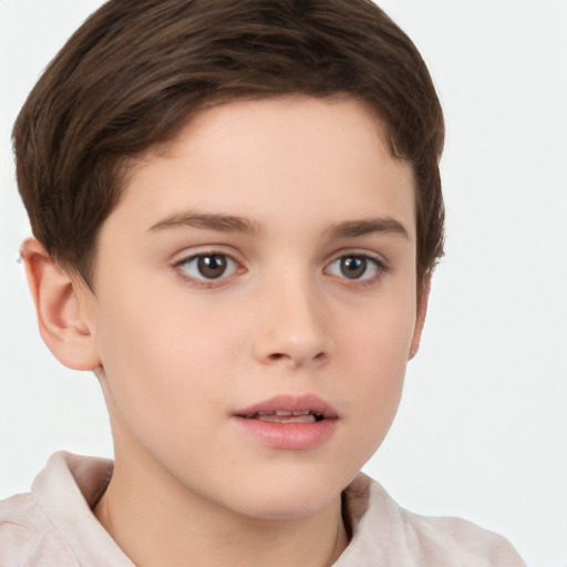 Neutral white child female with short  brown hair and brown eyes