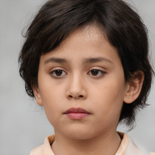 Neutral white child female with medium  brown hair and brown eyes