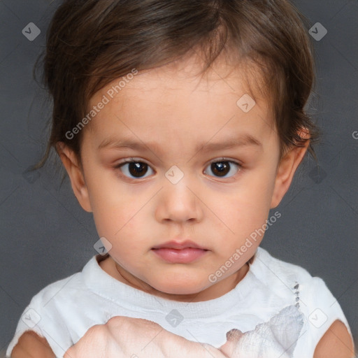 Neutral white child female with short  brown hair and brown eyes