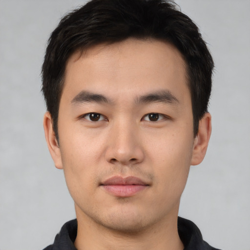 Neutral asian young-adult male with short  black hair and brown eyes