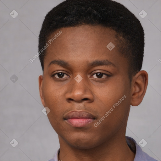 Neutral black young-adult male with short  brown hair and brown eyes