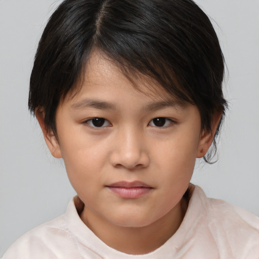 Neutral asian child female with medium  brown hair and brown eyes
