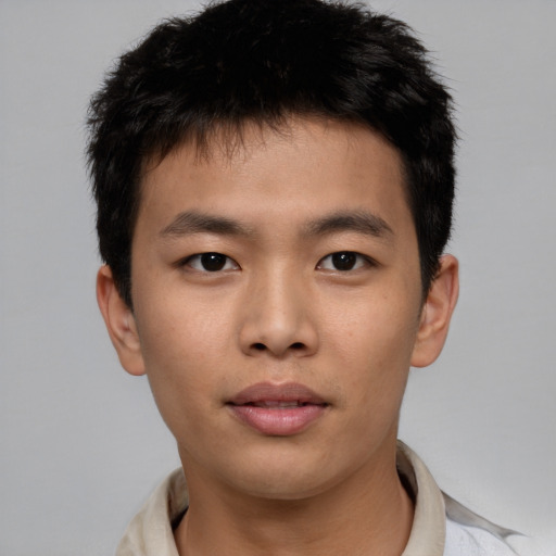 Neutral asian young-adult male with short  brown hair and brown eyes