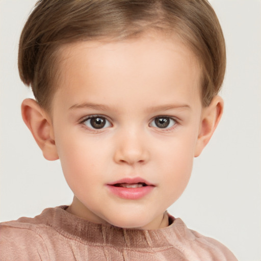 Neutral white child female with short  brown hair and brown eyes