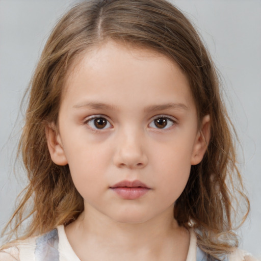 Neutral white child female with medium  brown hair and brown eyes