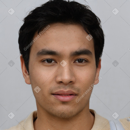 Neutral asian young-adult male with short  black hair and brown eyes