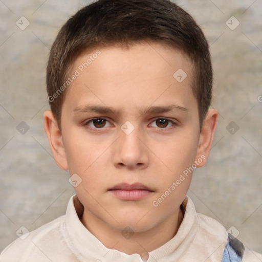 Neutral white child male with short  brown hair and brown eyes