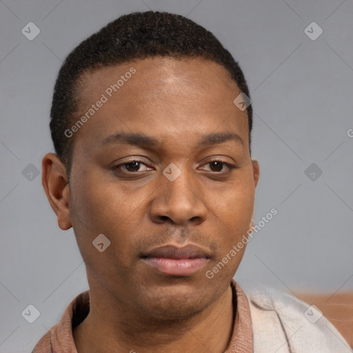 Neutral black young-adult male with short  brown hair and brown eyes