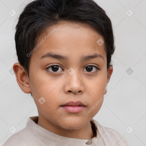 Neutral white child female with short  brown hair and brown eyes