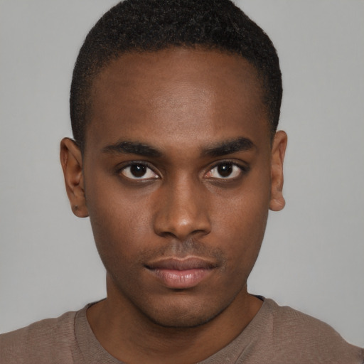 Neutral black young-adult male with short  brown hair and brown eyes