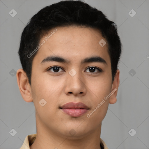 Neutral asian young-adult male with short  black hair and brown eyes