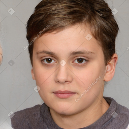 Neutral white child female with short  brown hair and brown eyes