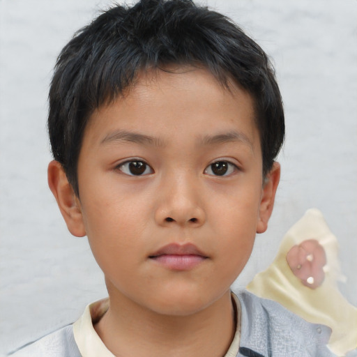 Neutral asian child female with short  brown hair and brown eyes