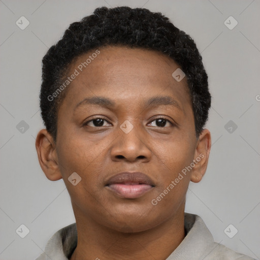 Neutral black young-adult male with short  brown hair and brown eyes