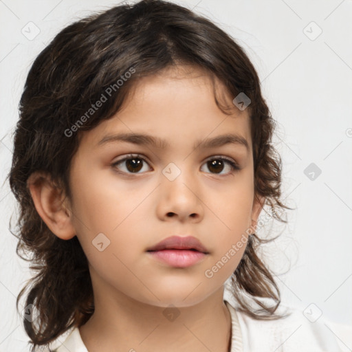 Neutral white child female with medium  brown hair and brown eyes