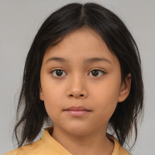 Neutral asian child female with medium  brown hair and brown eyes