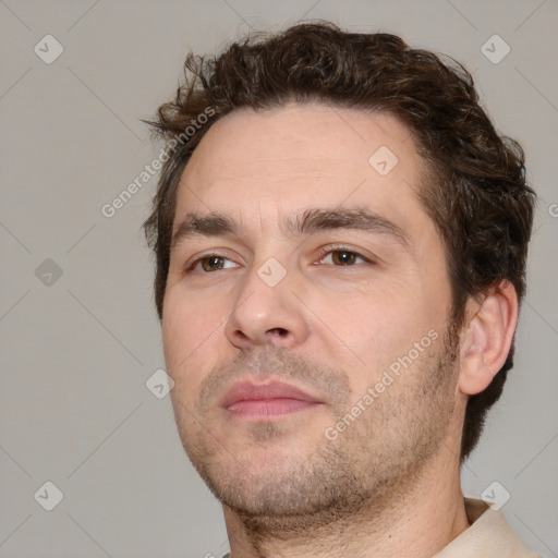 Neutral white adult male with short  brown hair and brown eyes