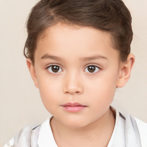 Neutral white child female with short  brown hair and brown eyes