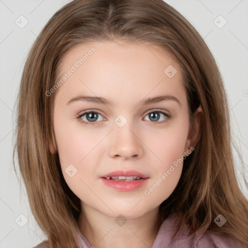 Neutral white child female with medium  brown hair and brown eyes