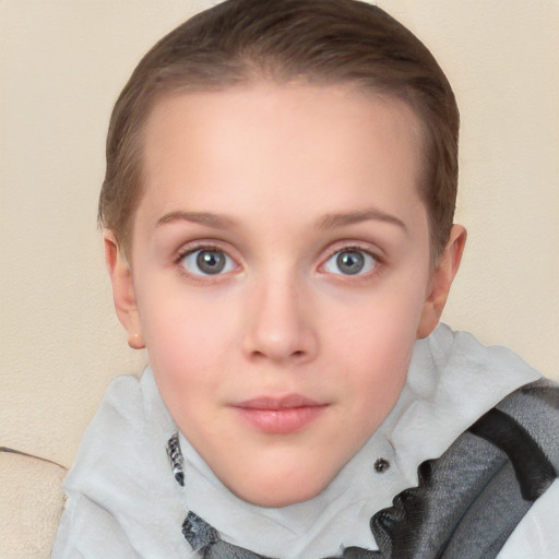 Neutral white young-adult female with short  brown hair and blue eyes