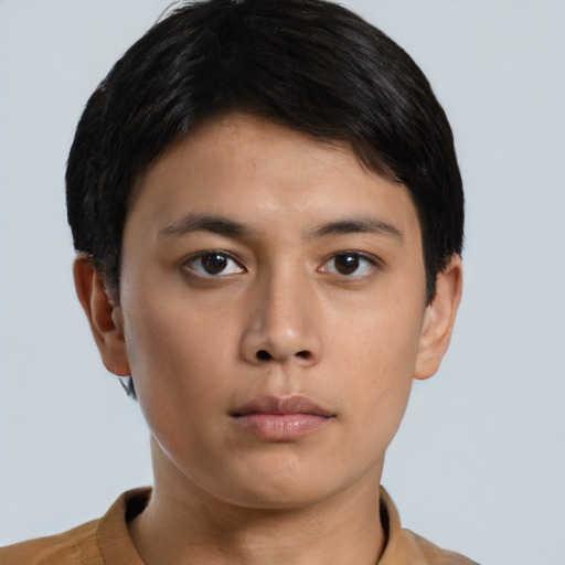 Neutral asian young-adult male with short  brown hair and brown eyes