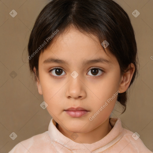 Neutral white child female with medium  brown hair and brown eyes