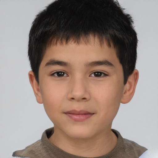Neutral asian child male with short  brown hair and brown eyes