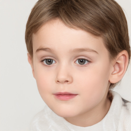 Neutral white child female with short  brown hair and brown eyes