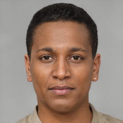 Neutral latino young-adult male with short  brown hair and brown eyes